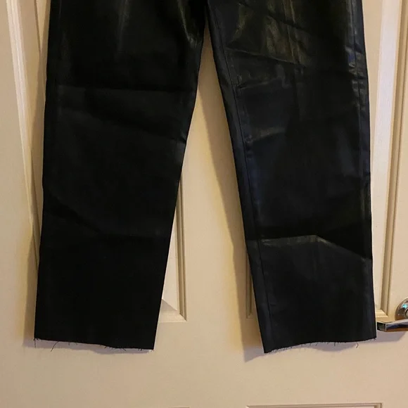 NWT L'AGENCEStraight Leather Black Jeans, Size 27
